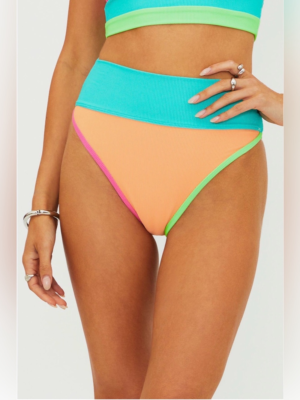 Beach Riot NEW Emmy Colorblock High Waist Bikini Bottoms